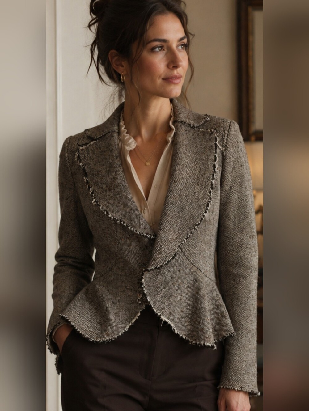 Banana Republic Brown Raw Hem Wool Blend Jacket | Sz 2 | Tailored Peplum Blazer